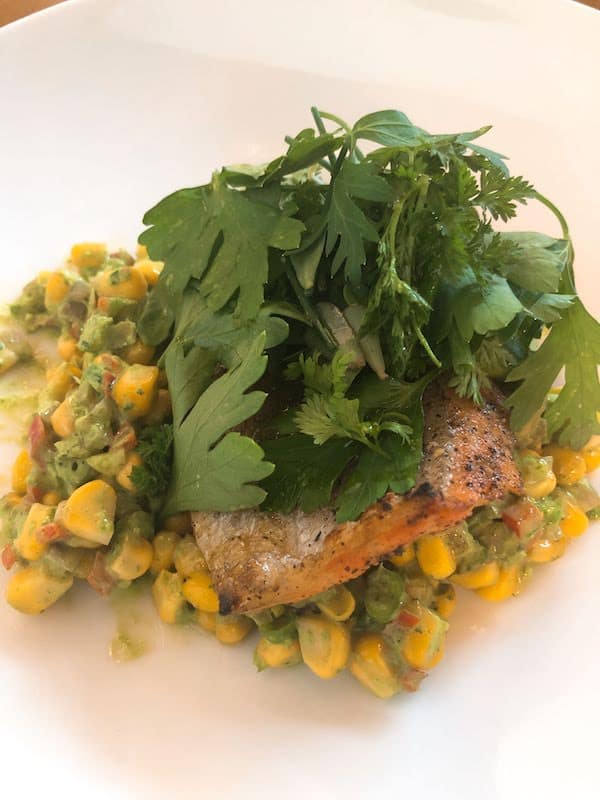 Hippo Trout with Sweet Corn Succotash