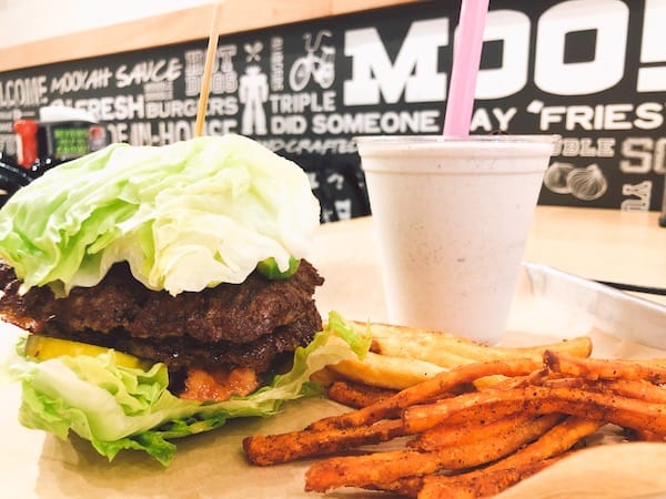 Mooyah Lifestyle Burgers with a fries and oreo shake