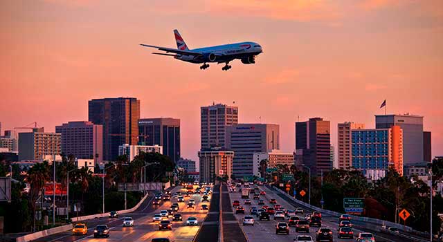 Plane landing above San Diego