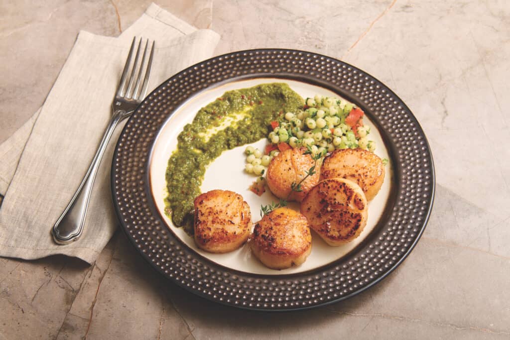 Seared Scallops with Pearl Couscous[18]